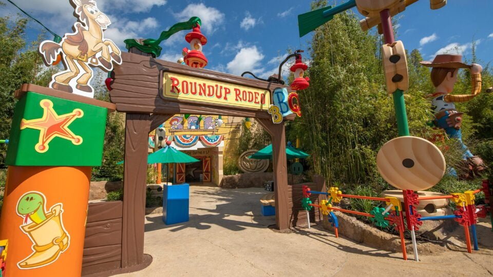 Yee-haw! Andy’s backyard welcomes more toys at Roundup Rodeo BBQ in Toy Story Land at Disney’s Hollywood Studios in Lake Buena Vista, Fla. A unique collaboration between Walt Disney Imagineering, Disney Pixar Animation Studios and Walt Disney World Food & Beverage, this rootin’ tootin’ table service restaurant greets guests as Andy’s honorary toys and features barbecue-inspired comfort food served family-style. (Kent Phillips, Photographer)